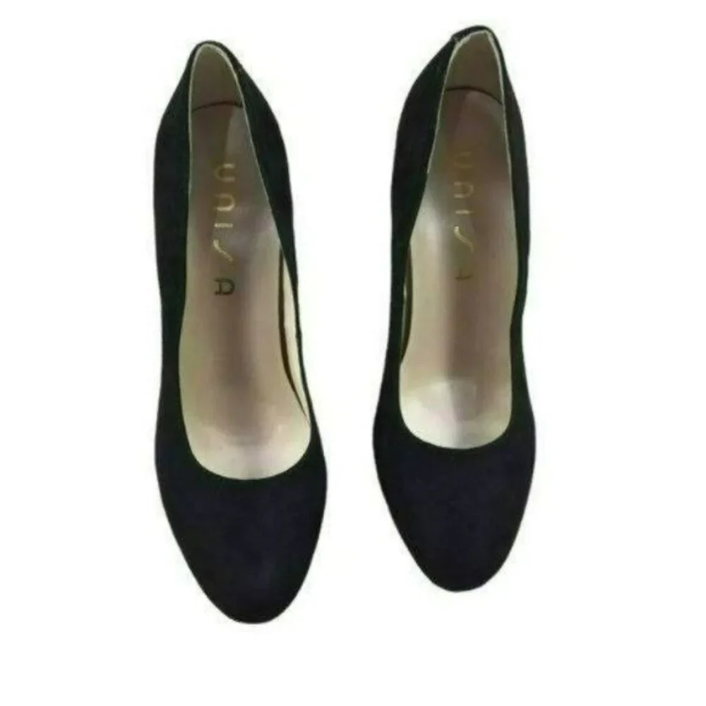 Unisa Size 9.5 Black Suede Leather Platform Chunky Heel Shoes